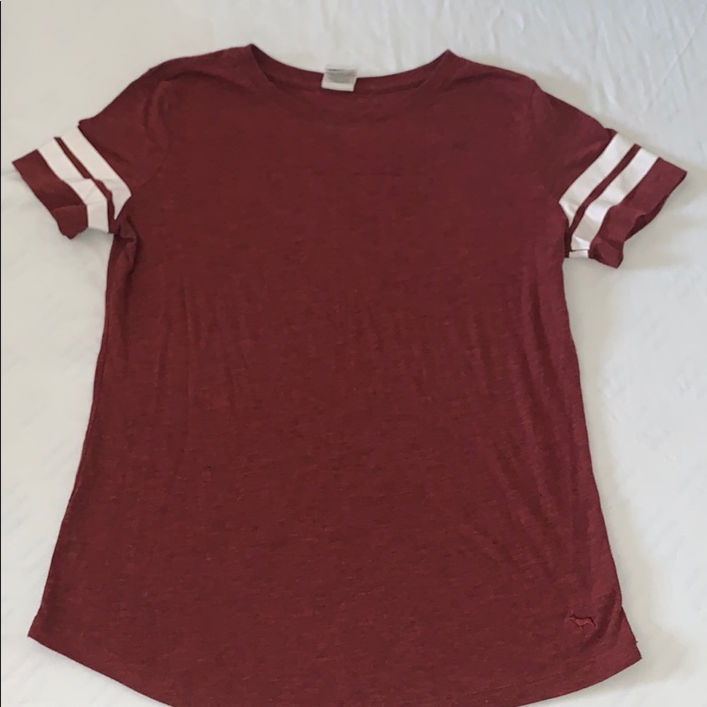 Victoria’s Secret PINK striped shoulder red tee